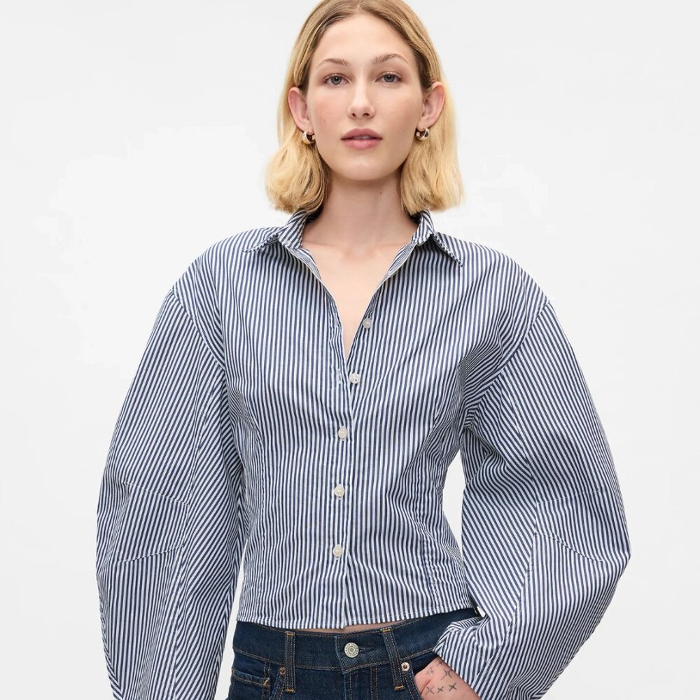 gap | organic cotton poplin barrel-sleeve cropped shirt | size: xxl tall